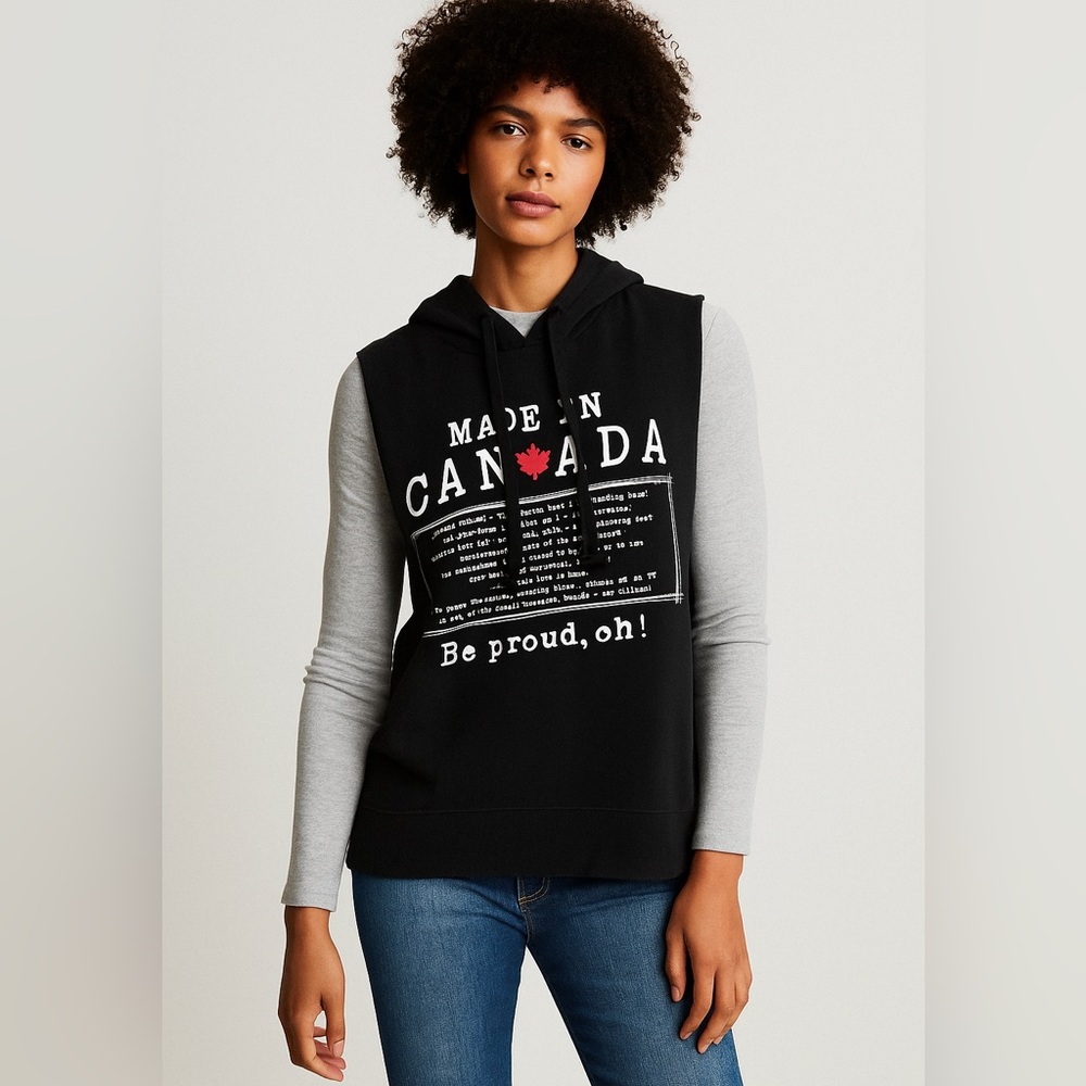 BLUENOTES | Black Sleeveless Vest Hoodie Sweater “Made in Canada “